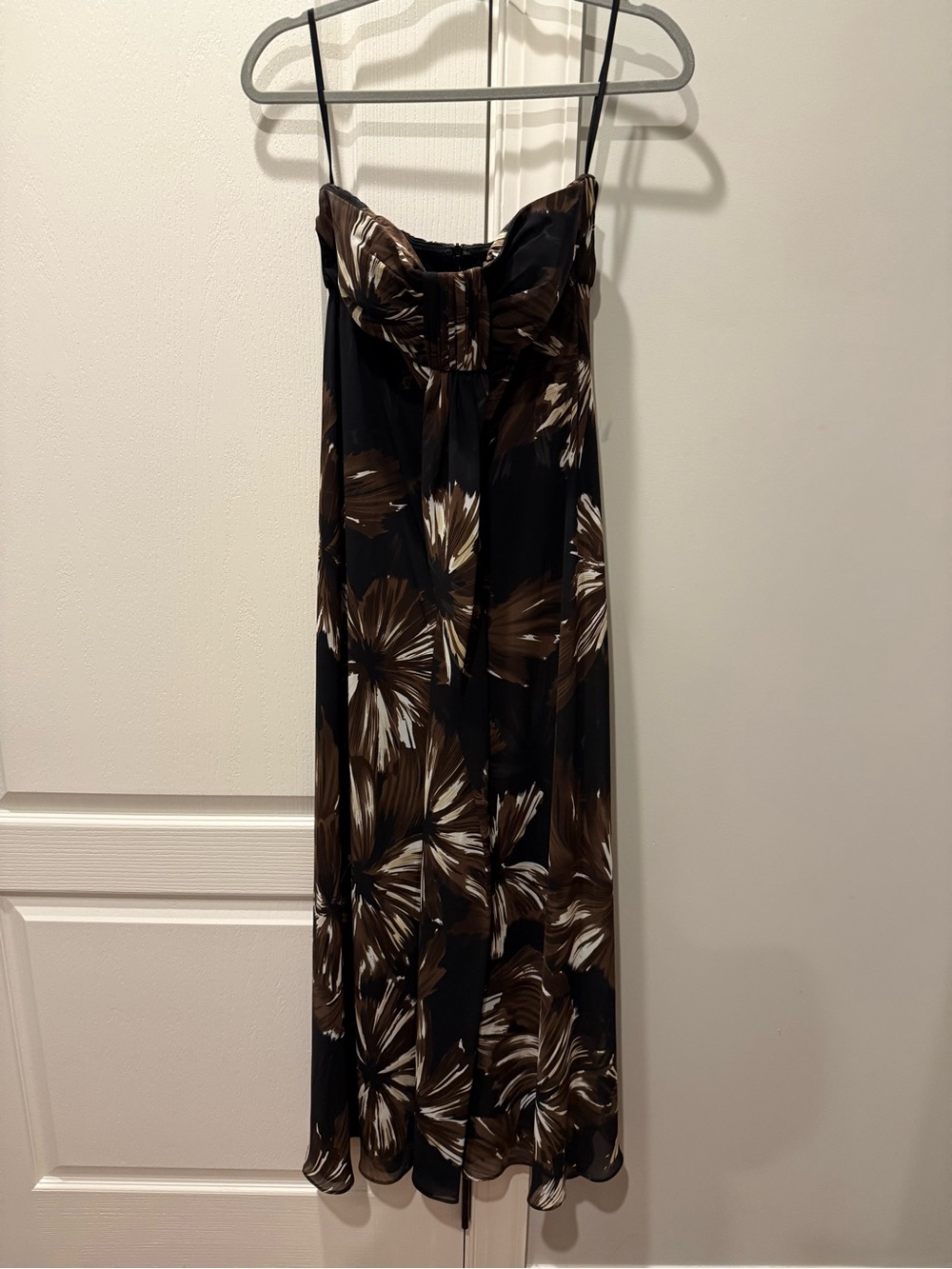 White House Black Market Black Strapless Maxi Dress with Brown Floral Print